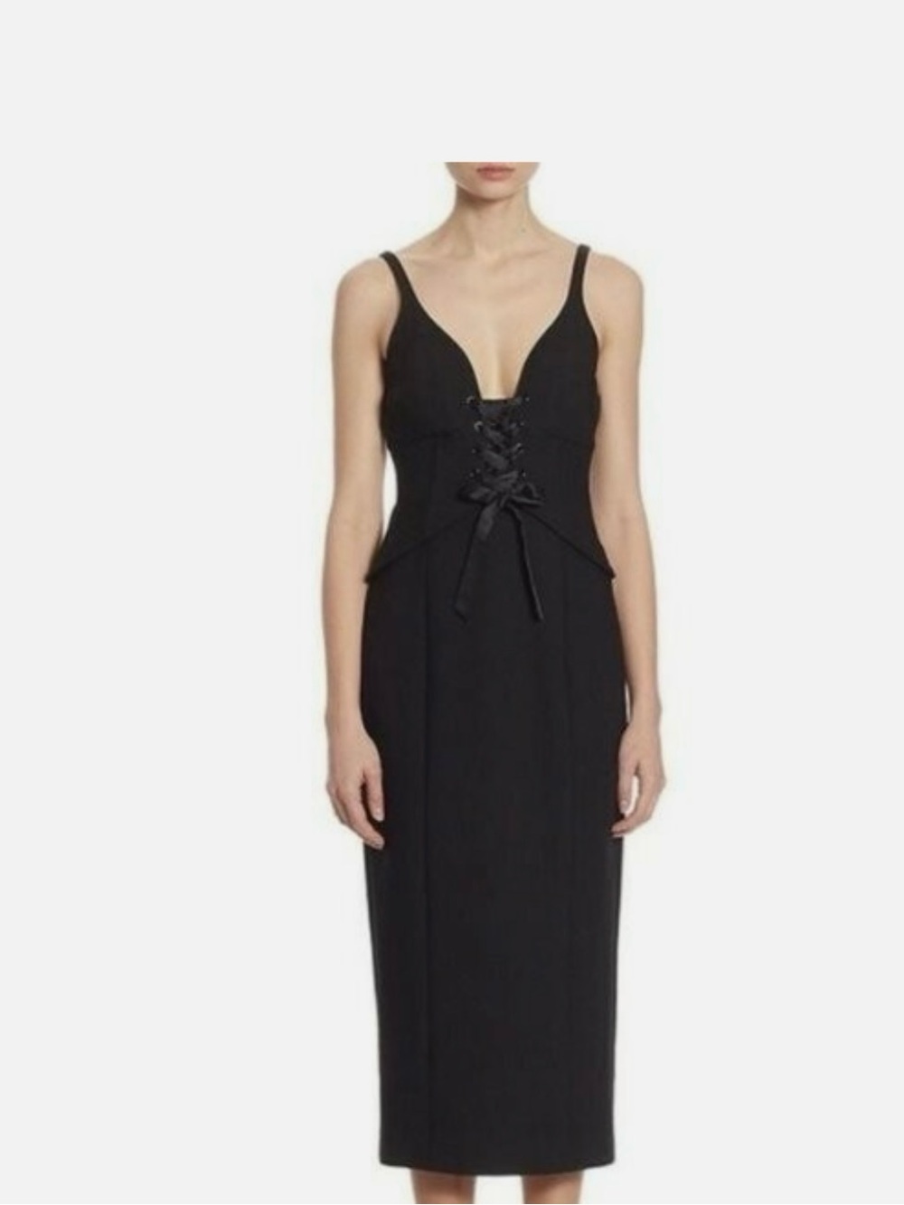 cinq a sept  Black Lace-Up Midi Dress